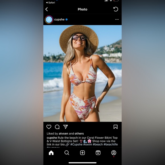 Coral Flower Bikini Top & V-Waist Bottoms Set - Picture 1 of 4